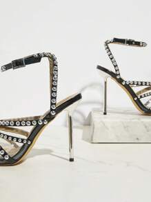 SHUZIA Women Party Sexy Metallic Bead Point Toe Black High Heel Pumps - Black - View 5