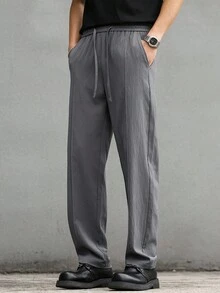 Manfinity Homme Men's Casual Versatile Solid Color Drawstring Waist Long Pants