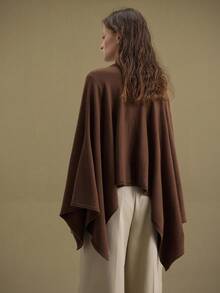 Ontre 优雅风格，简约设计，羊毛混纺材质，棕色，长袖，斗篷廓形，宽松版型，女式毛衣，女式斗篷毛衣，秋季服装，日常休闲装，商务休闲装 - 摩卡棕 - 查看 4