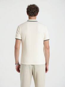 Marvello Homme Men's Solid Color Polo Shirt, Short Sleeve, Casual & Fashionable, Suitable For Summer Polo Shirts For Men Polos For Men Men Clothes Men Polo Shirts - Apricot - View 2