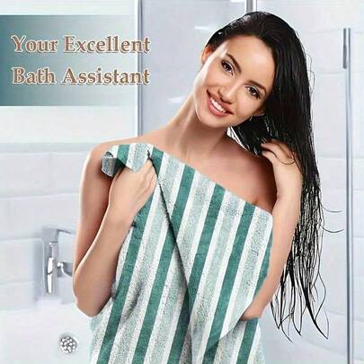 SHEIN Bộ 8 khăn tắm sọc, chất liệu vải nỉ san hô kiểu dáng đơn giản, nhanh khô và thấm nước, thích hợp dùng cho khăn tắm trong phòng tắm gia đình, khách sạn và tiệm spa