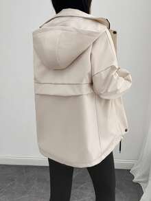 SHEIN Tall Veste utilitaire zippée à capuche doublée pour femmes - coupe-vent minimaliste de streetwear - Beige - Voir 2