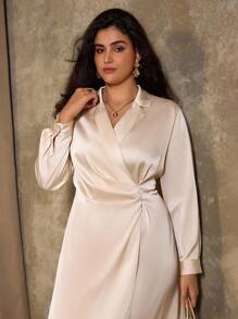 Roveilla Váy cổ bẻ thiết kế thường ngày cỡ lớn, Thu/Đông - Màu be - Xem 7