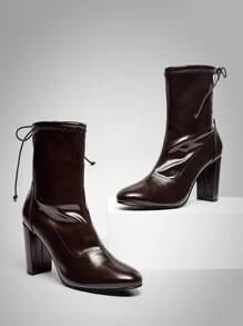 SHUZIA Women's Comfortable, Durable, Essential Self-Tie Block Heel Booties - Chocolate Brown - View 2