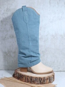 SHUZIA Vegan Leather Pointed Toe Slip On Boots - Blue - View 4