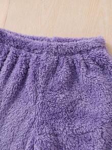 SHEIN 2 件套年轻女孩秋季双面羊毛运动衫和裤子套装，适合日常休闲穿着