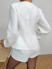 SHEIN EZwear 女士时尚白色西装外套和短裤套装，适合上班 - 白色 - 查看 2