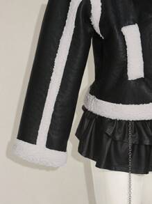 SHEIN ICON Damen Schwarze und Weiße Lässige Locker Kragen Langarm Einreihige Jacke, Herbst/Winter - Schwarz und Weiss - Übersicht 16