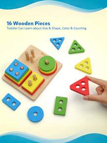 MINKOJA Decoration Wooden Geometric Building Puzzle Matching Toys For Cognitive Color & Shape Recognition And Early Education For Kids School Supplies - Multicolor - View 2