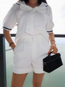 Durrani Popal Women's Wide-Leg Shorts With Rolled Hemline - White - View 3