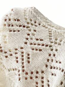 Chiquease Cárdigan corto de punto con flores, dobladillo con volantes y lazada, estilo de blogger - Albaricoque - Ver 4