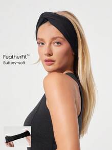 GLOWMODE 1 件装 FeatherFit™ 扭结反光弹力柔软吸汗扭结头带健身运动日常休闲 - 黑色 - 查看 1