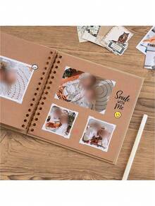SHEIN Álbum de recortes DIY de 8x8 pulgadas/10x10 pulgadas con 40 páginas/20 hojas, tapa dura de papel kraft, álbum de fotos, libro de recuerdos para bodas, aniversarios y familia