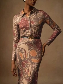 Lyxana Women's Retro Paisley Print Long Sleeve Button Front Dress Fall Cloth For Women - Multicolor - View 1