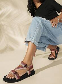 SHUZIA Women Fashionable & Versatile Woven Strap Flat Sandals - Multicolor - View 5