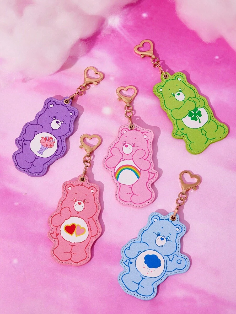 SHEIN X Care Bears 1 个带存储功能的 PU 皮革钥匙扣,兼容 Apple AirTag,可爱的 AirTag 保护壳,GPS 追踪器保护套,适合男士、女士、学生、欢呼熊、熊、爱心熊、好运熊、分享熊、友谊 - 淡紫色 - 查看 1