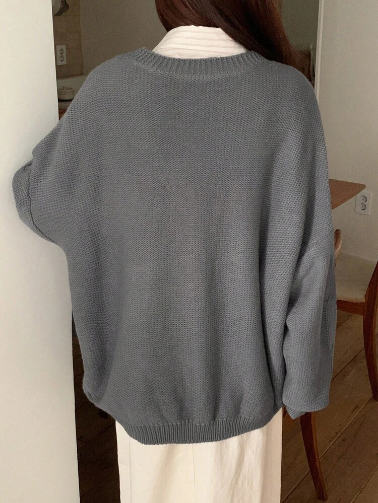 Women's Solid Color Cable Knit Twist Front Cardigan, Long Sleeve, Suitable For Autumn/Winter
