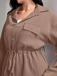 Mulvari 翻盖口袋抽绳腰衬衫和阔腿裤两件套 - 卡其色 - 查看 7