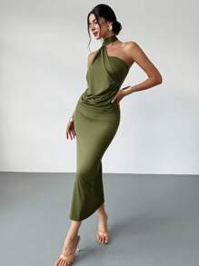 Firerie Váy dài tay loe bất đối xứng màu nâu Mocha dành cho nữ, Váy dài thời trang, Trang phục xuân/hè, Thích hợp để đi làm, Thanh lịch, Gợi cảm, Kỳ nghỉ, Bãi biển, Bohemian, Hawaii, Lễ hội âm nhạc, Tiệc tùng, Trang phục công sở - xanh quân đội - Xem 8