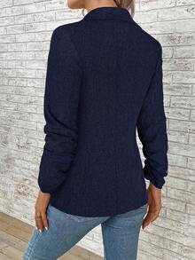 EMERY ROSE Women's Solid Color Draped Collar Ruched Long Sleeve Casual Office Blazer Jacket, Autumn,Fall