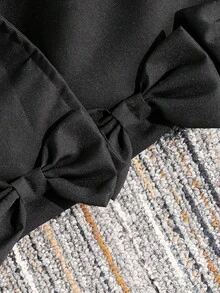 Áo khoác dài tay cài nơ cho bé gái tuổi teen, phù hợp cho mùa thu/đông - màu đen - Xem 4