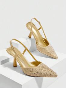 CUCCOO SZL Damen Mode Pumps mit Strass-Verzierung am Riemen und hohem Absatz - Gold - Übersicht 3