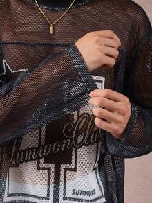 Áo thun dài tay lưới màu đen SUMWON với logo in màu trắng, dáng regular fit, chất liệu trong suốt, phong cách đường phố hiện đại, thường ngày. - màu đen - Xem 2