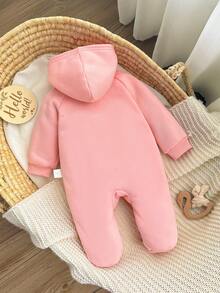 新生女宝宝可爱粉色针织字母图案长袖连体衣，秋冬季 - 粉色 - 查看 3