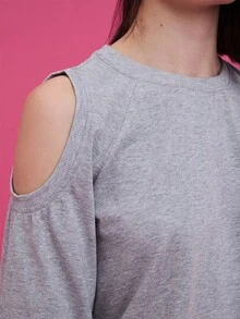 COUREZ Asymmetric Short Sleeve T-Shirt /Y2K Going Out Tops  Women Clothes  Clothes Cute - Grey - View 6