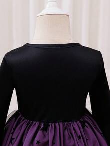 Glamorique Kids 女婴优雅紫色长袖星星网眼万圣节连衣裙 - 紫色 - 查看 8