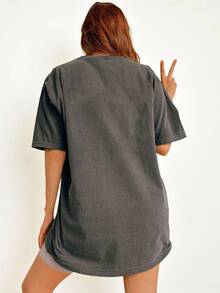 INAWLY Damt-t-shirt med rund hals och kort ärm, Halloween-motiv och pumpamotiv - Mörkgrå - Visa 2