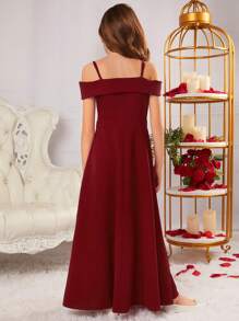 SHEIN Serisse Kids Tween Girl Elegant & Glamorous Off-Shoulder Strap Party Dress