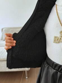 SHEIN 秋冬少女休闲舒适人造毛皮夹克 - 黑色 - 查看 9