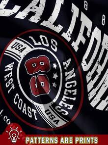 Attitoon 海军蓝休闲宽松加州印花短袖 T 恤，适合夏季和体育活动 - 藏蓝色 - 查看 3