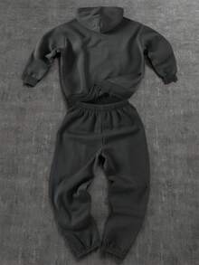 2 pièces Ensemble de survêtement en tricot pour enfants/pré-adolescents garçons, sweat-shirt à capuche et pantalon de jogging confortables et décontractés avec graphique en feuille d'aluminium