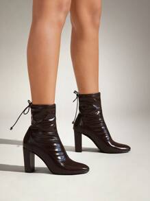SHUZIA Women's Comfortable, Durable, Essential Self-Tie Block Heel Booties - Chocolate Brown - View 4