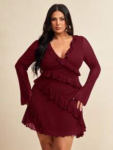 SHEIN BAE 加大洋裝 - 酒紅色 - 查看 7