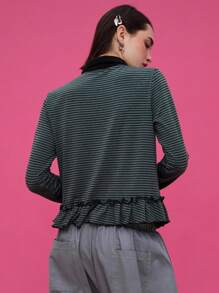 COUREZ Rugby Polo Shirt With Frill Hem /Y2K Going Out Women Cute Spring Back To School Date - Grey - View 3