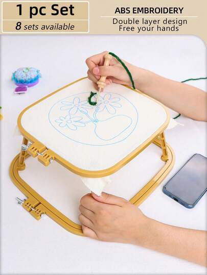 SHEIN 1 - Piece Double - Layer - Designed Desktop Manual DIY Embroidery Hoop And Frame For Handcraft. It Serves As An Embroidery Hoop And Frame For Handicraft Cross - Stitch And Punch Needle Embroidery.  It Can Be Placed Stably, Freeing Your Hands And Making Embroidery More Convenient And Easy. It Adopts A Groove - Process Design.