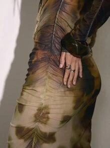 MUSERA Figurbetontes gerafftes Kleid mit Netzprint, süß für Country Western Nacht, Geburtstag, Anlässe, sexy Club, Sync Party, elegant für den Sommer - Verschiedenfarbig - Übersicht 6