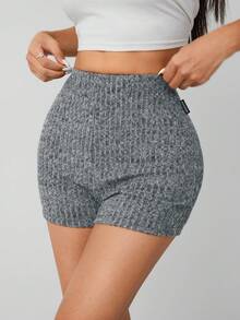 SHEIN PETITE Summer Marled Knit Biker Shorts - Grey - View 7