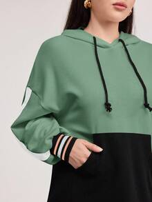 Veilorie 拼色口袋前连帽衫和撞色侧缝裤套装，女士深秋休闲抽绳、口袋、侧条纹长袖常规版型多色落肩运动衫裤女式两件套服装，日常休闲装