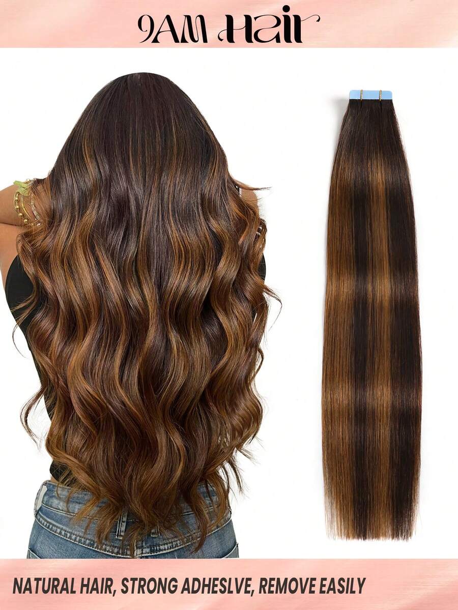 Real Remy Human Hair 12-24inches Straight Tape In Human Hair Extensions Natural High Quality Silky Seamless Invisible PU Tape In Hair Extensions 20PCS 50G/Pack For Salon - S2/6 - View 1