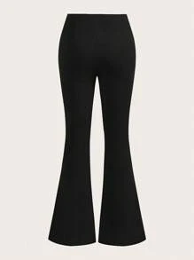 SHEIN EZwear Bộ 2 quần ống loe in họa tiết 89 cạp chéo màu đen và xám dành cho nữ, thích hợp mặc ở sân bay và dạo phố - Nhiều màu - Xem 4