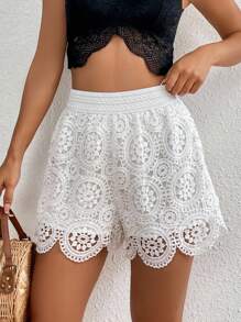 Breezaya 女士花卉蕾丝宽腿宽松时尚短裤，适合度假
