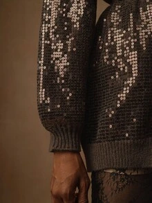 Vesra 女士时尚亮片灯笼袖休闲开衫 - 咖啡棕 - 查看 7