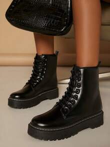 SHUZIA Women Shoes Round Toe Block Heel Black Chelsea Boots Women Mid-Calf Heel Boots - Black - View 2