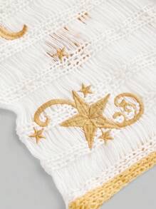 ROMWE Hippie 女式嬉皮波西米亚风格月亮和星星刺绣钩针喇叭袖开衫