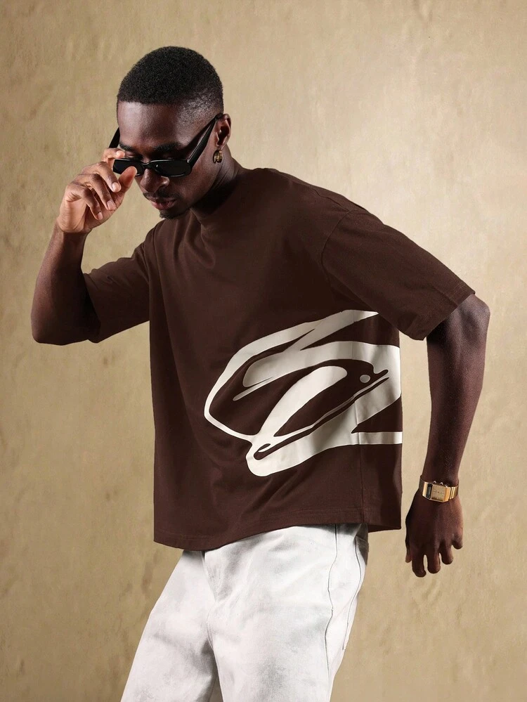Brown T-Shirt With Large Side Logo Print