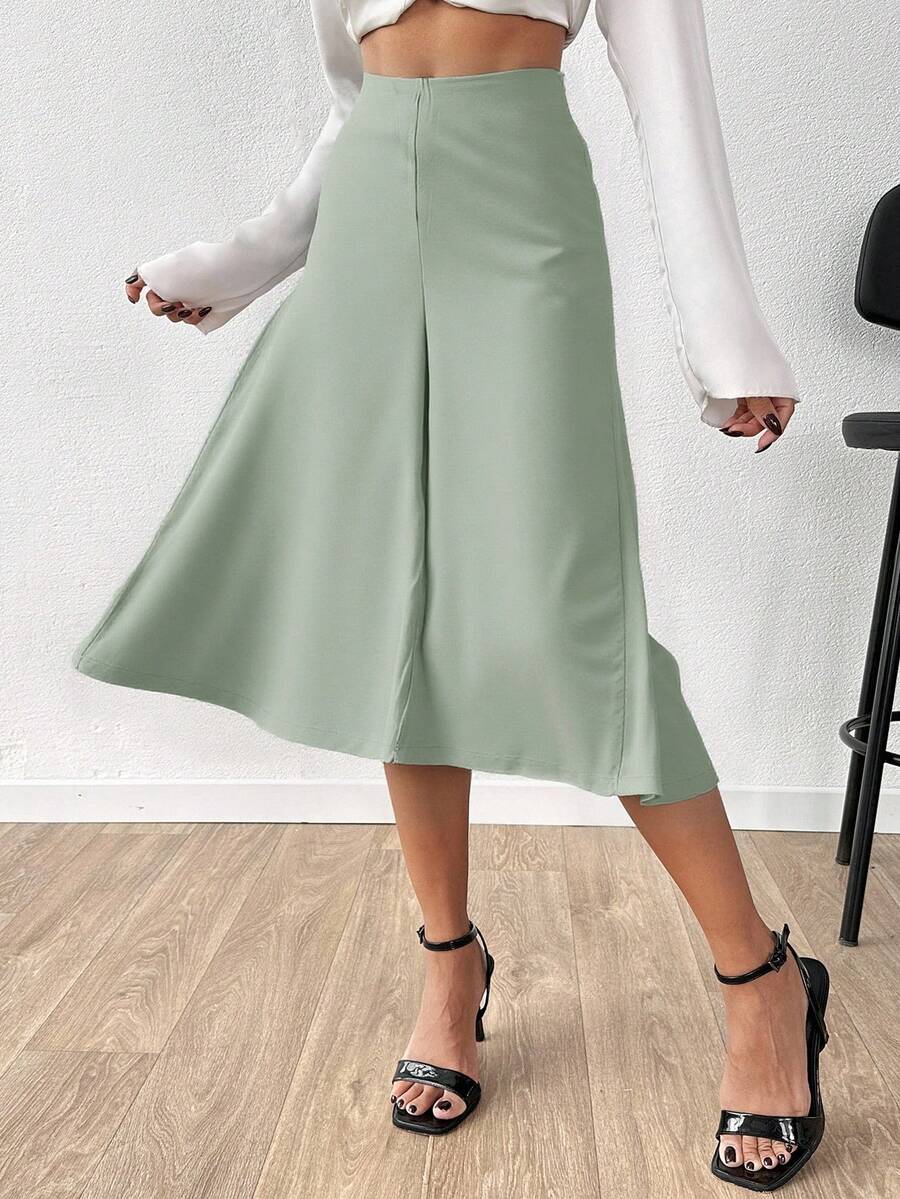 SHEIN Cottnline Women Solid Color High Waist Midi Skirt For Summer - Mint Green - View 1